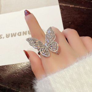 High-grade sense micro - inset zircon open ring temperament butterfly ring